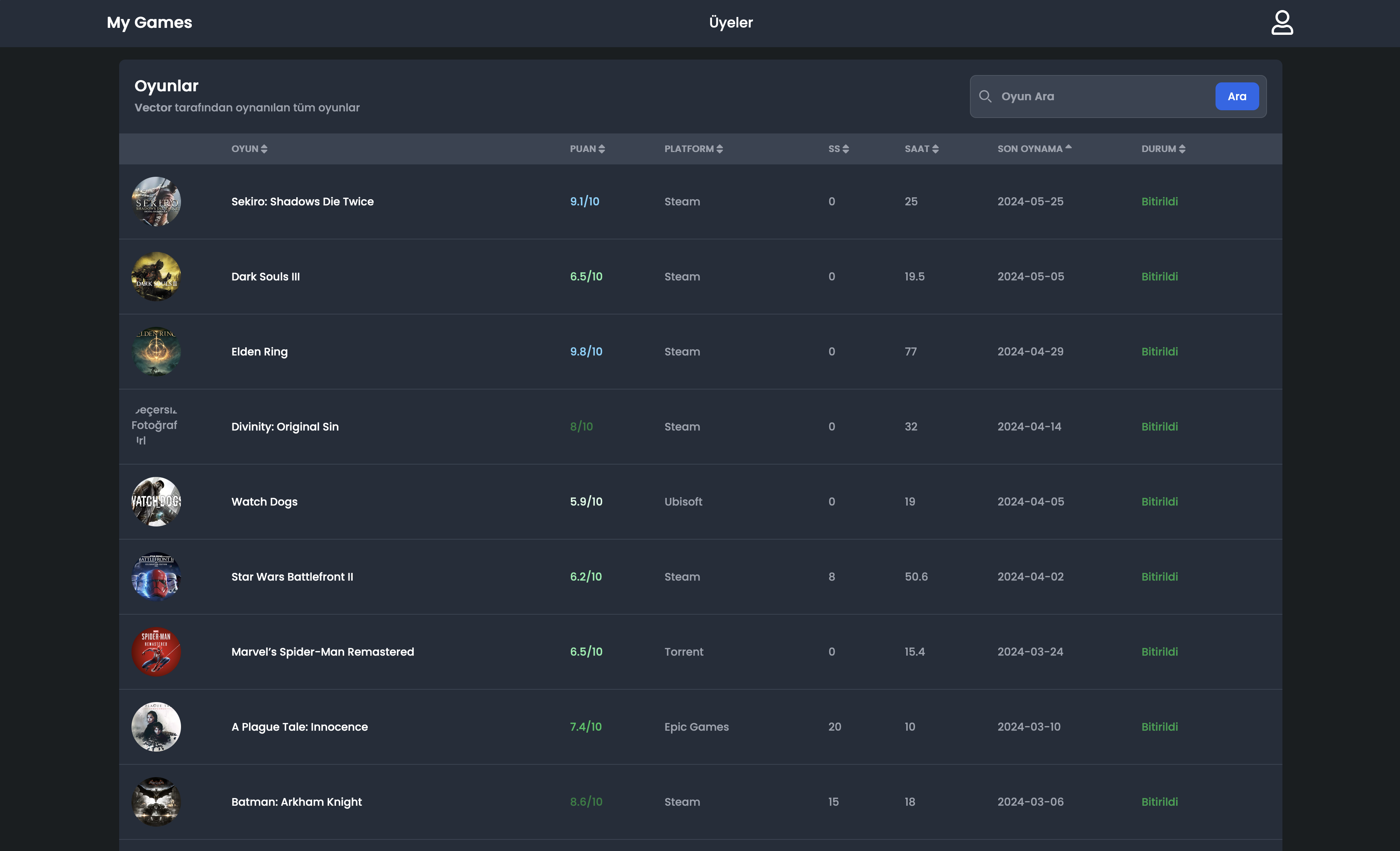 React Tabanlı Oyun İstatistikleri Yönetim Uygulaması - Image 2